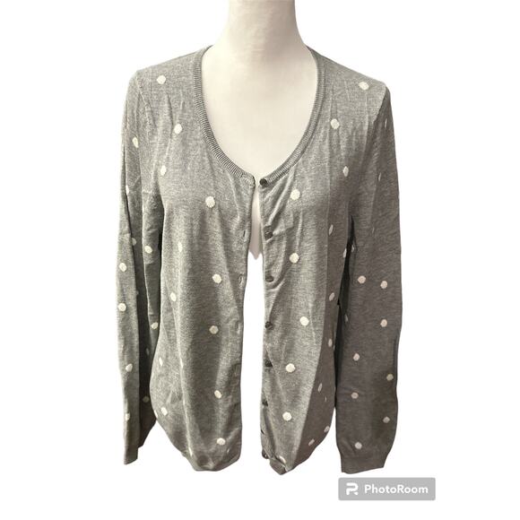 Talbots Cardigan Sweater Gray White Large - Picture 1 of 3